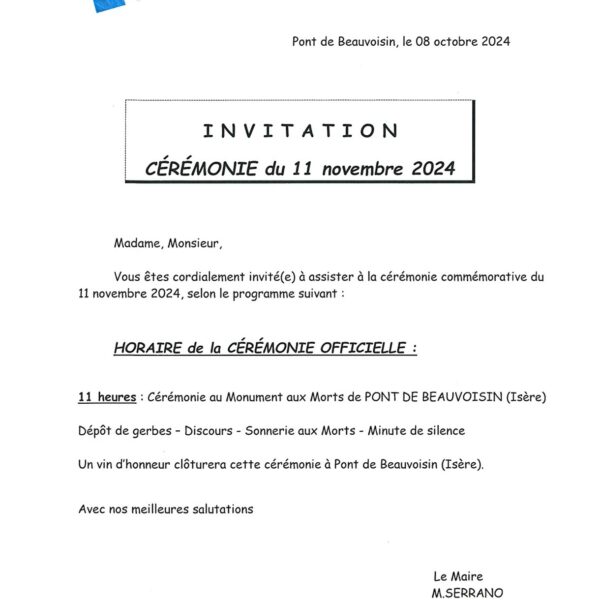 Invitation cérémonie du 11 novembre